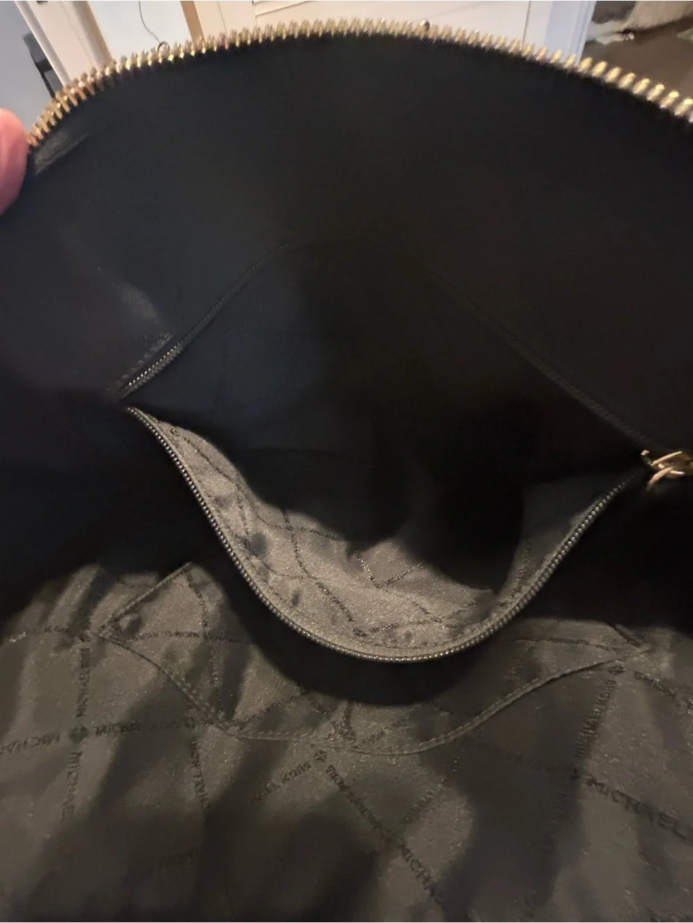 Michael Kors Black Leather Tote with Gold Hardware